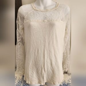 Free People Sidney Illusion Ivory Lace Blouse Size XS